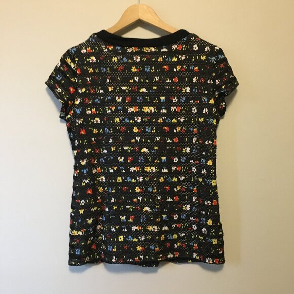 Retro Floral and Mesh Cross Lace Up Tee - Picture 2 of 16